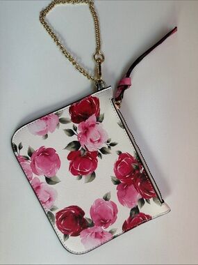 Floral Rose Wristlet Wallet Pouch Gold Chain new